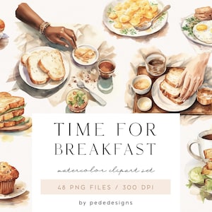 Time for Breakfast, fresh bread, sandwich, eggs,  food graphics, watercolor breakfast, scrapbook, planner stickers, vegetables png, download