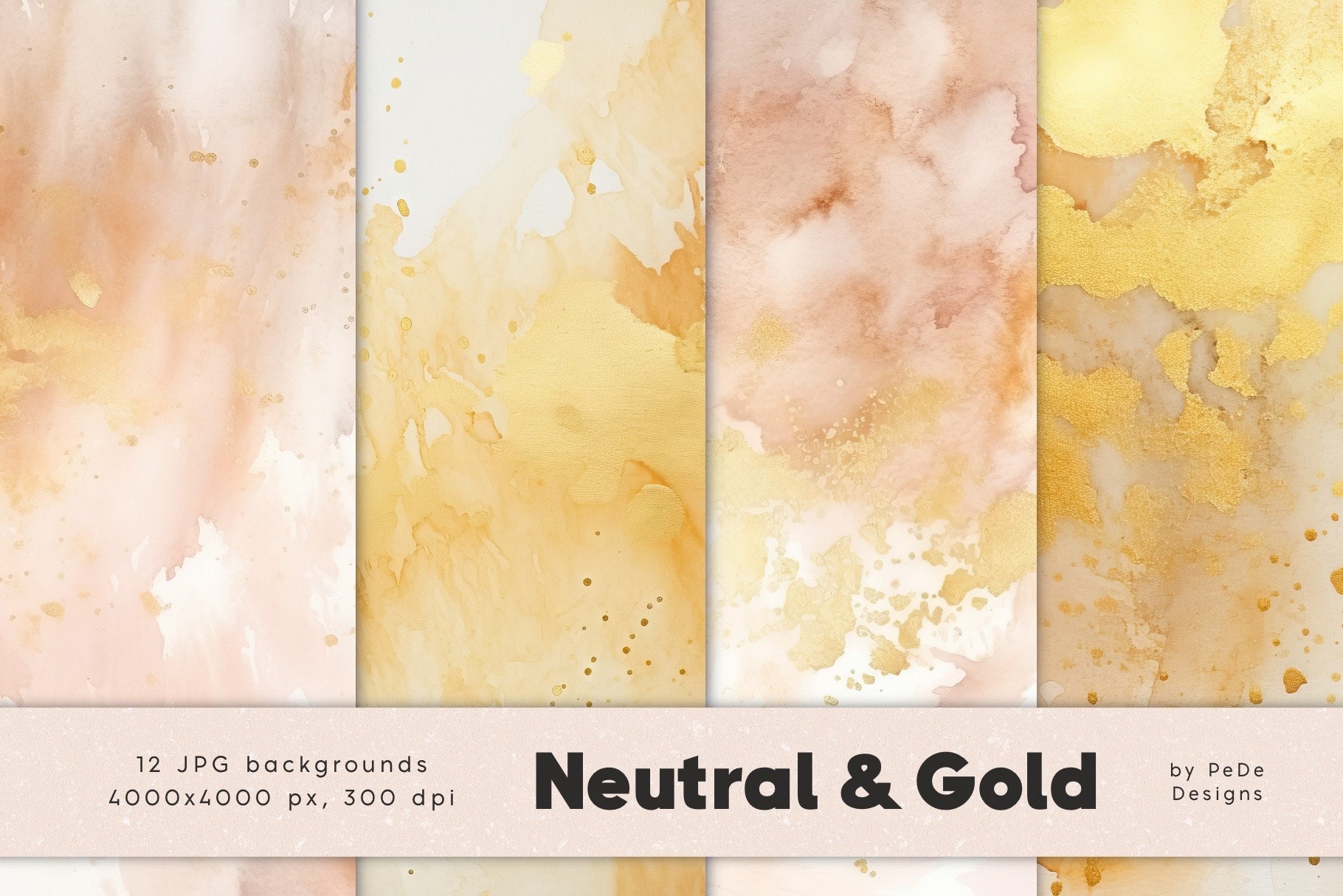 Neutral & Gold Backgrounds, Watercolor Texture, Luxury Digital Paper ...