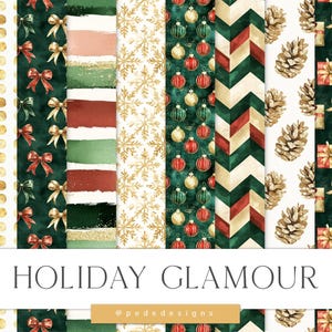 Pacote de papel digital Holiday Glamour, papéis digitais de natal, padrões festivos, flocos de neve, fundo de natal, enfeites, natal, download