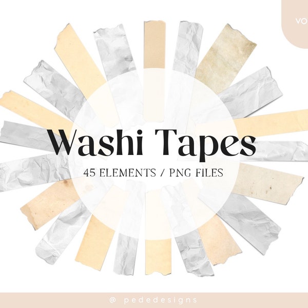 Washi Tapes Clip Art, digital elements, PNG Files, GoodNotes stickers, digital planner, scrapbook, paper tape, vintage, craft tape, download