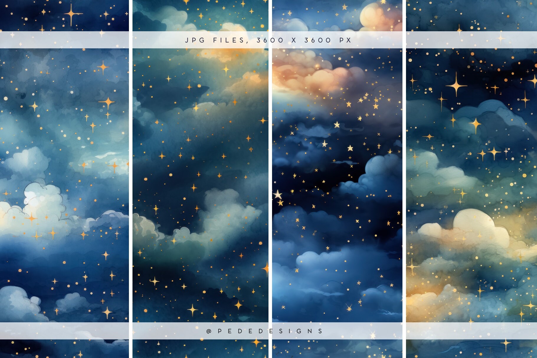Watercolor Night Sky Digital Paper, Nursery Digital Paper Pack ...