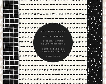 Patrones en blanco y negro, fondo con marcas de pincel, patrones sin costuras dibujados a mano, dibujados a mano, papeles digitales de tinta, negro, blanco, descargar