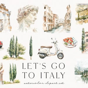 Let's go to Italy, watercolor summer clipart, travel, ancient roman, italian sceneries, italian street, scrapbooking, aesthetic, download image 5