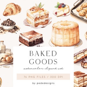Baked Goods, baking watercolor clipart, dessert png graphics, png sweets, piece of cake, scrapbook, junk journal, logo elements, download