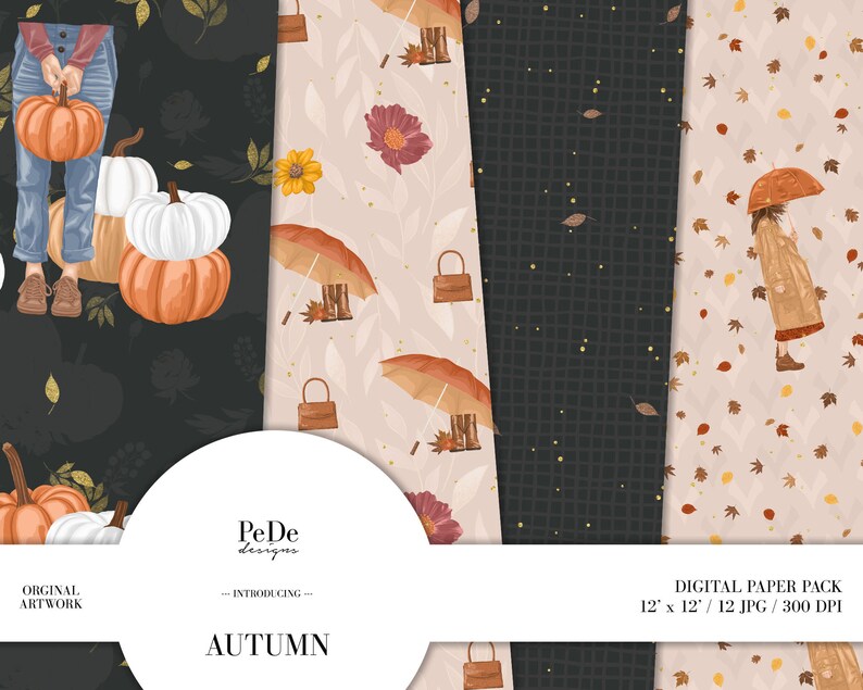 Autumn Fall Digital Paper Pack Planner Supplies Pumpkin - Etsy