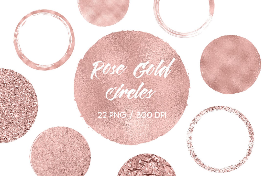Rose Gold Circles Clipart, Rose Gold Design Elements, Rose Gold Brush