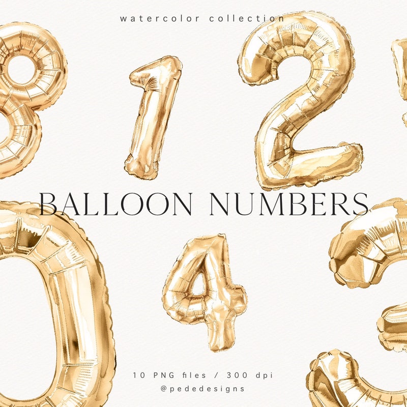 Balloon Watercolor Number - Etsy