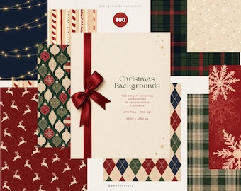 100 Elegant Christmas Backgrounds with Vintage Holiday Digital Papers, Christmas JPGs, Plaid & Festive Graphics | Digital Download