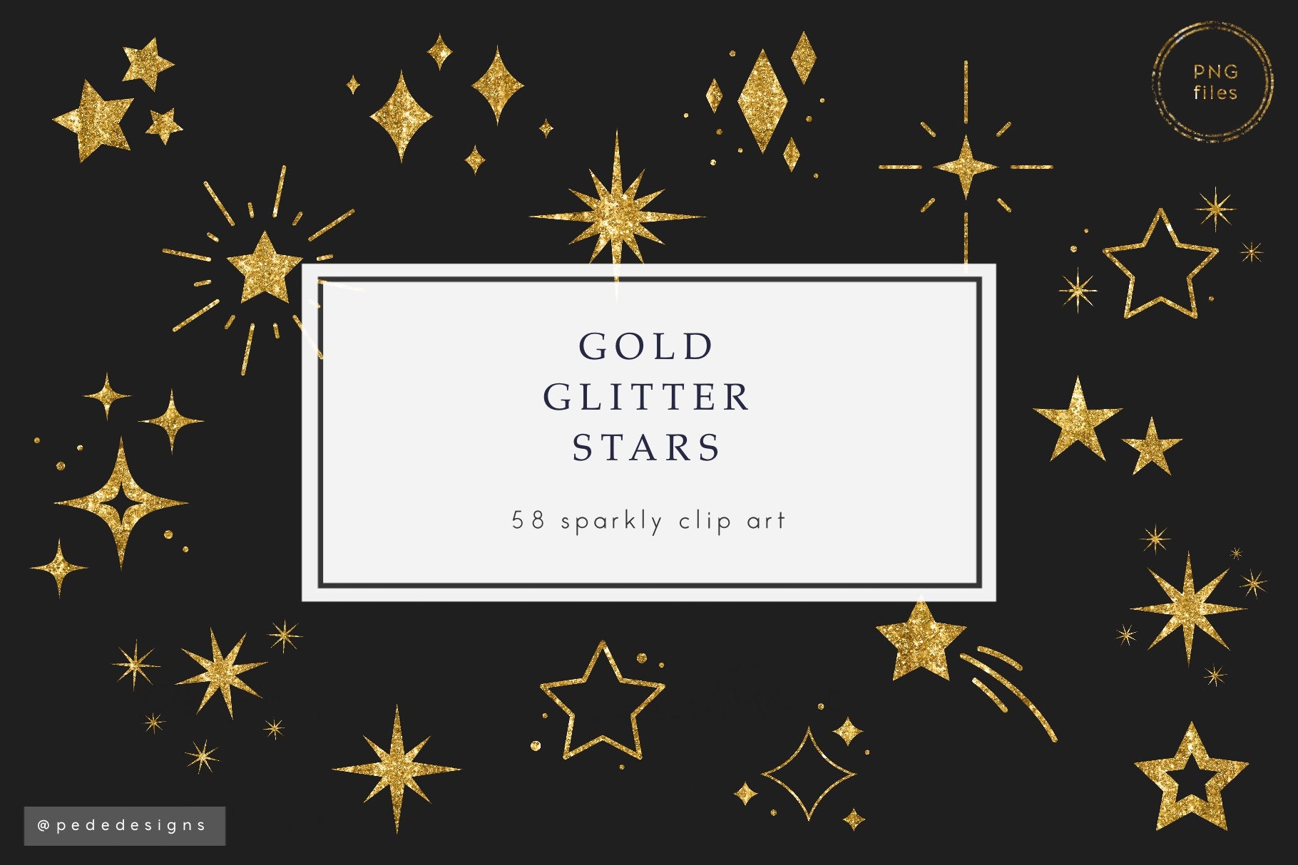 Gold Stars, Gold Glitter, Star Digital, Stars Clip Art Instant Download  CA023 