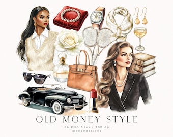 Old Money Style Clipart, elegant girl clipart, fashion illustration, fashion girl, classic png, quiet luxury, old money aesthetics, download