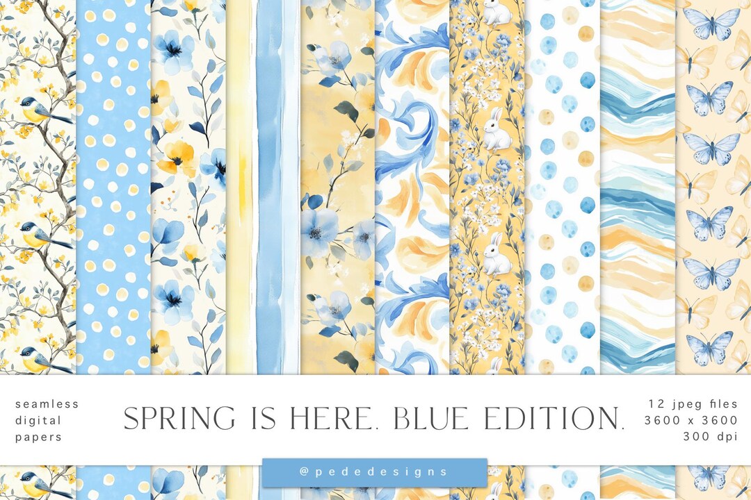 Spring is Here, Blue Digital Papers Set, Spring Digital Paper Pack ...