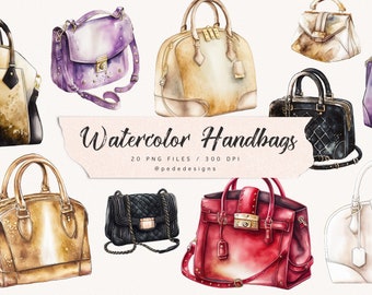 Watercolor handbags clipart, planner girl clip art, fashion illustration, gold, black, purple, fashion clipart, purse illustration, download
