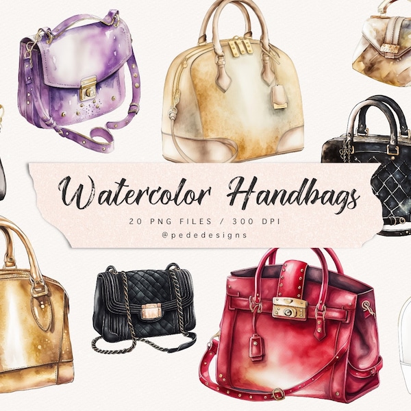 Watercolor handbags clipart, planner girl clip art, fashion illustration, gold, black, purple, fashion clipart, purse illustration, download