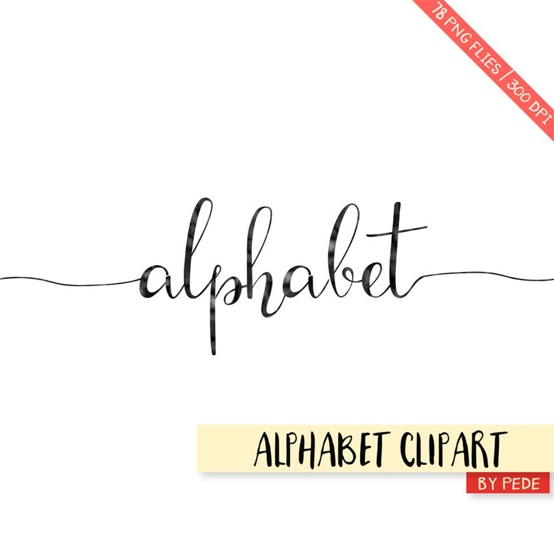 Schwarzes Aquarell Alphabet Clipart, Tinte Buchstaben mit
