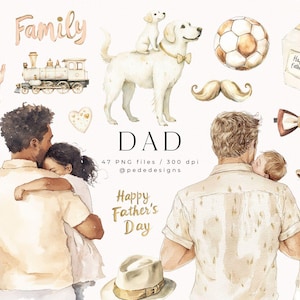 Papa, Aquarell Clipart, Vatertag Clipart, beige png Bilder, Papa Aufkleber, herzerwärmender Papatag, Vater und Kinder, Download