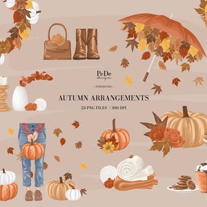 Jesienne grafiki wektorowe, jesienne aranżacje, ilustracja kwiatowa, naklejki do planera, okładka wyróżnionego zdjęcia na Instagramie, moda, pobieranie
