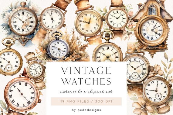 Vintage Watches Retro Watch Clipart Vintage Watercolor Vintage
