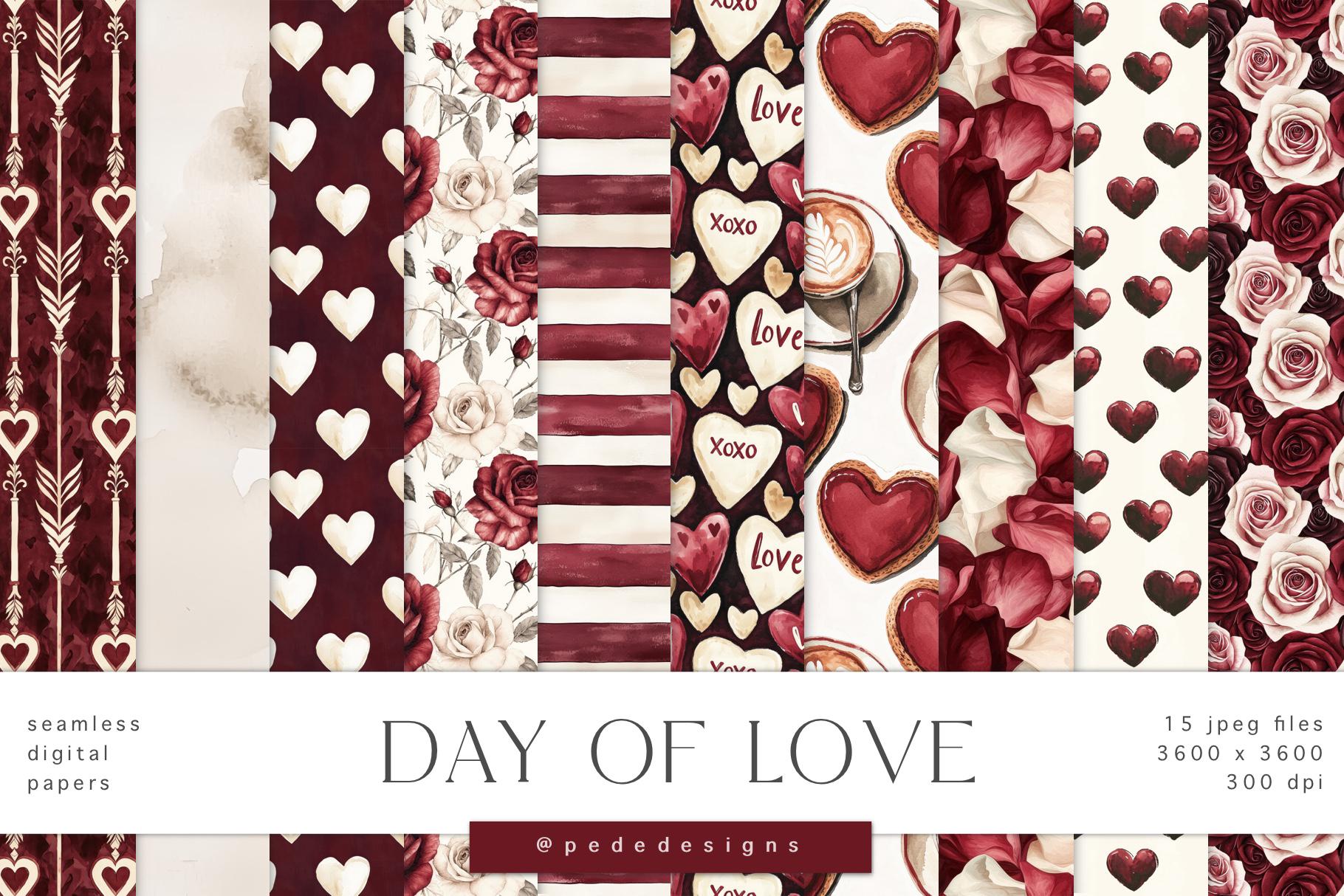 Watercolor Valentine Digital Papers | Burgundy & Rose Seamless Patterns ...