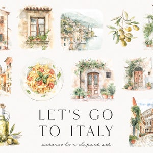 Let's go to Italy, watercolor summer clipart, travel, ancient roman, italian sceneries, italian street, scrapbooking, aesthetic, download image 4