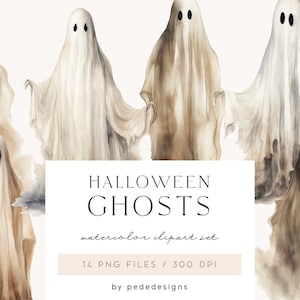 Halloween Ghosts Clipart, watercolor halloween clipart, spooky clip art, halloween elements, halloween decor, junk journal, download