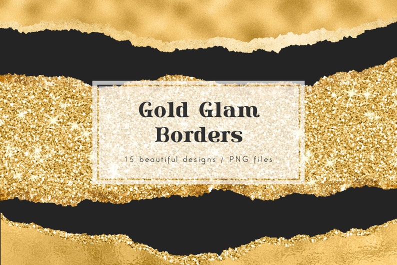 Gold Ripped Border Gold Glam Borders Clip Art, Gold Torn Paper, Gold Overlay,, Design ...
