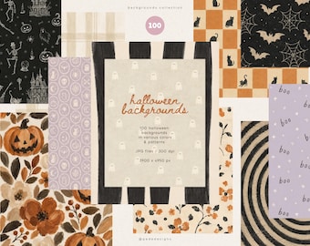 100 Halloween Backgrounds Bundle with Spooky Vintage Digital Papers, Pumpkins Ghosts Bats, Gothic Floral Backgrounds (Digital Download)