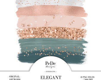 Imágenes prediseñadas de pinceladas, pincel, lámina de oro rosa, hojas, confeti, pinceladas, menta, geométrico, chevron, descargar