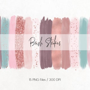 Brush strokes clipart, paint brush clipart, acrylic paint, glitter confetti, paint strokes, rose gold, dirty pink, download image 1