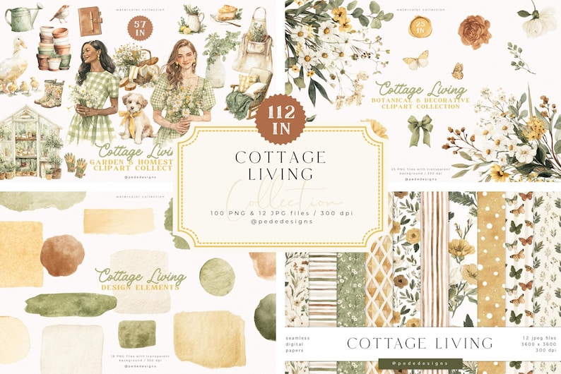 Cottagecore Clipart Bundle | Cottage Living Collection | Watercolor ...