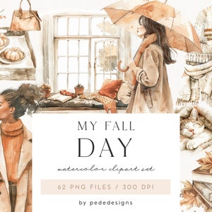 My Fall Day, clipart de outono em aquarela, gráficos png de outono aconchegante, clipart de suéter, garota bonita png, estética aconchegante, vista de janela png, baixar