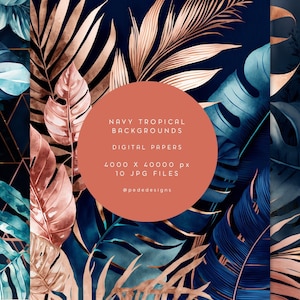 Fondos tropicales abstractos marinos, paquete de papel digital, hojas tropicales, acuarela, fondo botánico, oscuro, papel de invitación, descargar