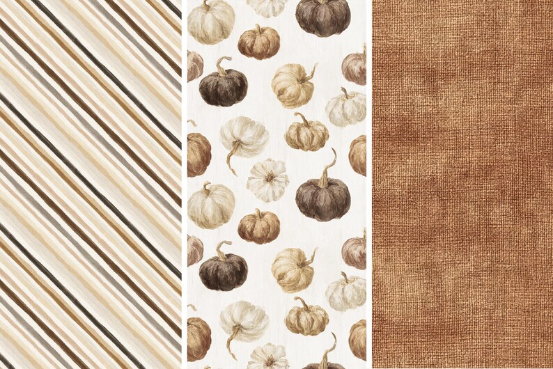 Fall Digital Paper Bundle with Watercolor Pumpkin Patterns, Rustic Farmhouse Seamless Paper, Thanksgiving Backgrounds (Digital Download) image 2