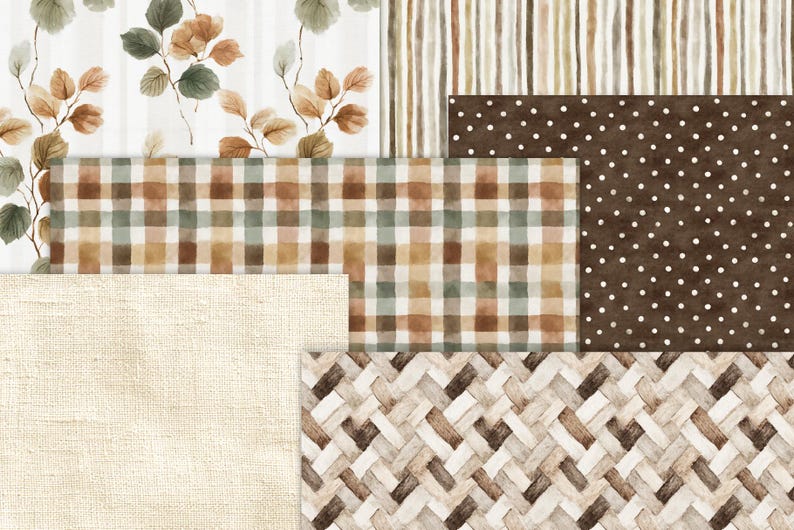 Fall Digital Paper Bundle with Watercolor Pumpkin Patterns, Rustic Farmhouse Seamless Paper, Thanksgiving Backgrounds (Digital Download) image 6