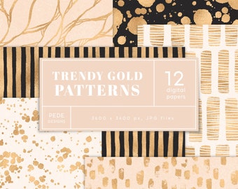 Gold Digital Paper Pack, elegant background, gold foil patterns, brush pattern, gold planner, scrapbook pages, gold metallic, download