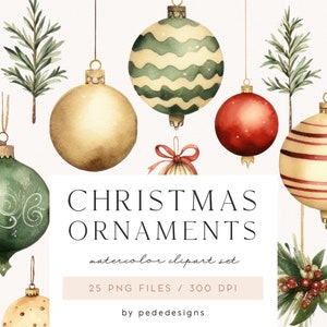 Clipart de enfeites de natal, bolas de natal em aquarela, decoração de natal, clipart de inverno, enfeites de árvore de natal, enfeite de natal, baixar
