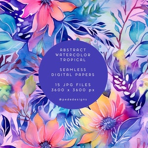 Tropical abstract digital papers, colorful tropical leaves, seamless watercolor, tropical floral, palm leaf, hawaii flowers, birds, download