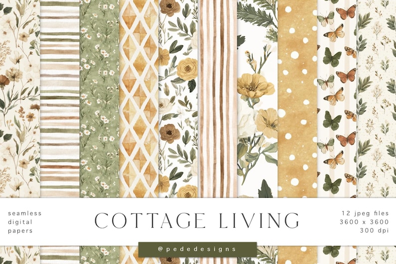 Cottagecore Seamless Patterns | Watercolor Digital Paper | Floral ...