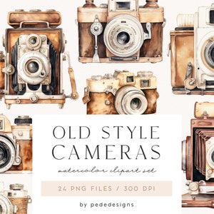 Fotocamere vecchio stile, clipart di fotocamere retrò, acquerello vintage, fotocamera vintage, png retrò, album, diario spazzatura, logo fotografico, download