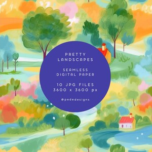Hübsche Landschaft, niedliche Landschaften digitales Papier Pack, nahtloses Papier für Kinderzimmer, Landschaftskunst, druckbares Scrapbook, digitale Malerei, download