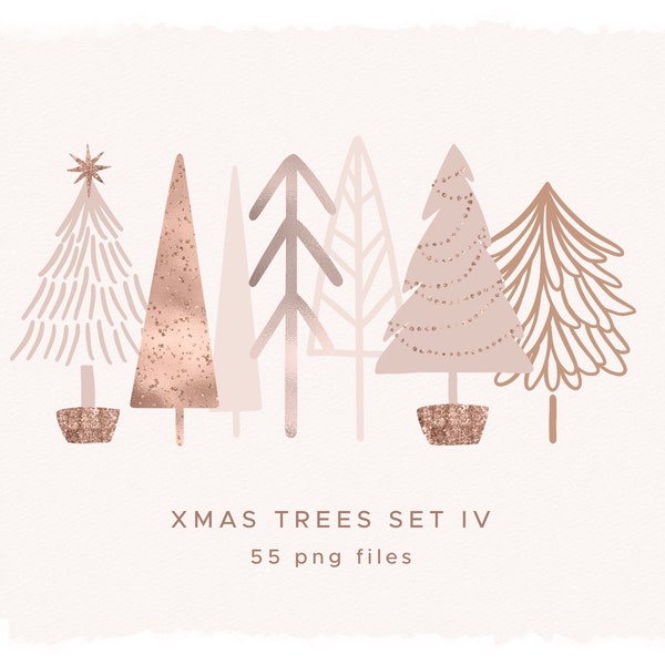 Xmas Trees Clip Art, winter clipart, rose gold design, kerst png, kerstboom, Scandinavische kerstmis, vakantie, noel clipart, downloaden