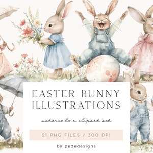 Easter Bunny clipart, watercolor easter animals, spring png graphics, easter egg, nursery art, baby bunny, digital stickers, download