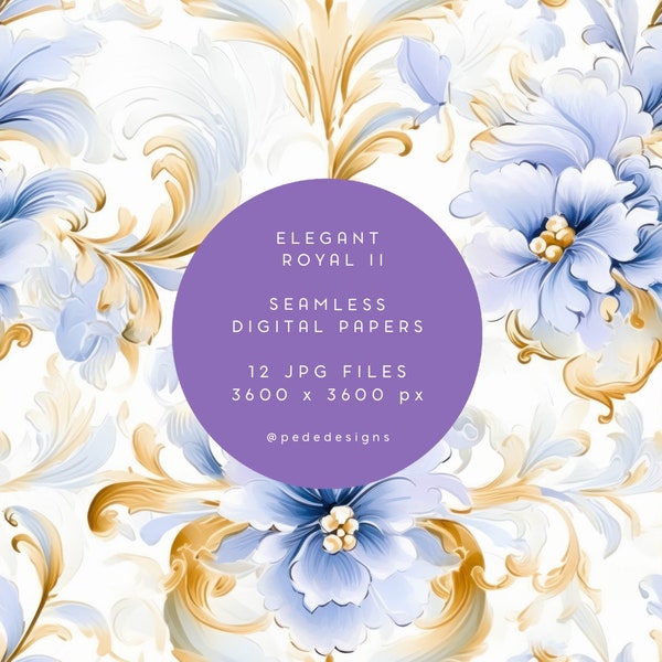 Elegant royal digital paper pack, watercolor seamless papers, damask pattern, luxury floral pattern, elegant, wedding, ornaments, download