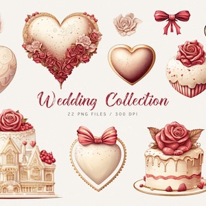 Wedding Clip Art, love png, valentine&#39;s day clipart, sweets clipart, elegant, wedding png, romantic clipart, wedding cake, heart, download