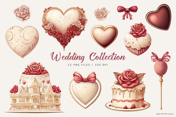 Wedding Clip Art, love png, valentine's day clipart, sweets clipart, elegant, wedding png, romantic clipart, wedding cake, heart, download
