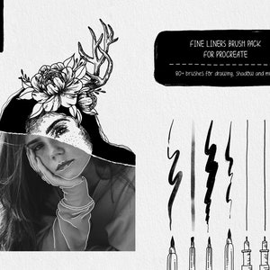 Fine Liners Brush Pack für Procreate, Zeichenpinsel, Pinselset für ipad, Musterpinsel, Schattierung, Leinwandvorlagen, Skizzieren, Download