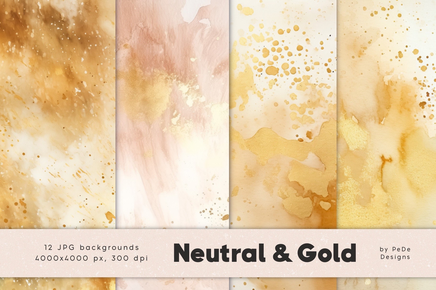 Neutral & Gold Backgrounds, Watercolor Texture, Luxury Digital Paper ...