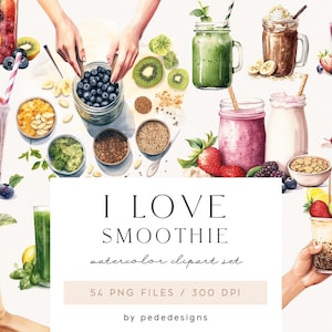 J'aime les smoothies, clipart de smoothies, aliments sains, fruits, soins personnels, fraise, banane, chocolat, avoine, yaourt, boissons d'été, téléchargement