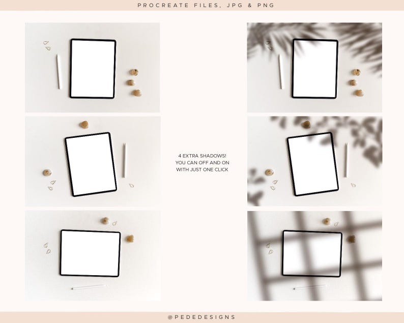 Procreate用のiPadモックアップ8個、使いやすいProcreateファイル、追加の影jpg、png、写真モックアップ、デジタルアートの展示、ダウンロード 画像 3