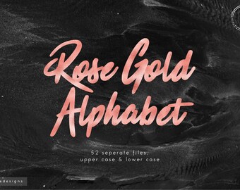 Rose Gold foil alphabet clipart, rose gold foiled digital alphabet, letters clipart, upper case, lower case, brush alphabet, download
