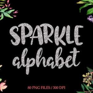 Clipart de alfabeto com glitter prateado, letras digitais prateadas, clipart prateado, fonte prateada, download instantâneo